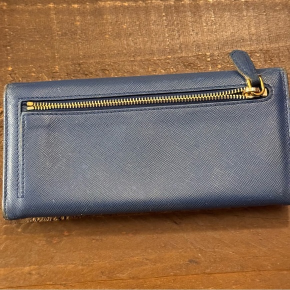 Prada Saffiano Leather Blue Ribbon Gold Long‎ Wallet Guaranteed 100% Authentic - Picture 7 of 15